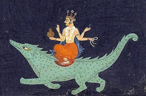 Makara hình cá sấu, vật cưỡi của thần Varuna. Nguồn: Tranh Ấn Độ.